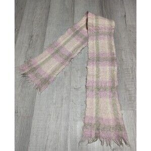 Donegal Design Mohair Wool Light Hand Woven Scarf 54"Pink Plaid